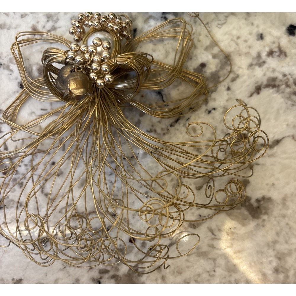 La Bona Angelica Christmas Ornament Goldtone Wire Imitation Pearl Tree Angel